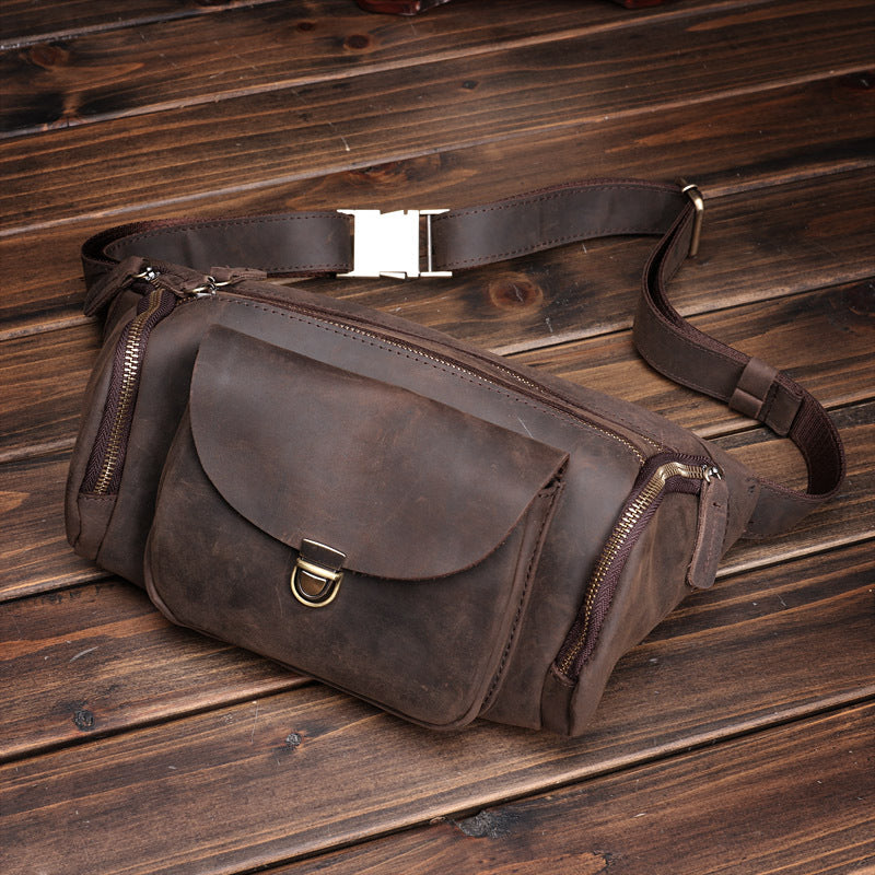 Crazy Horse Leather Waist Bag & Crossbody Bag with Adjustable Shoulder Strap