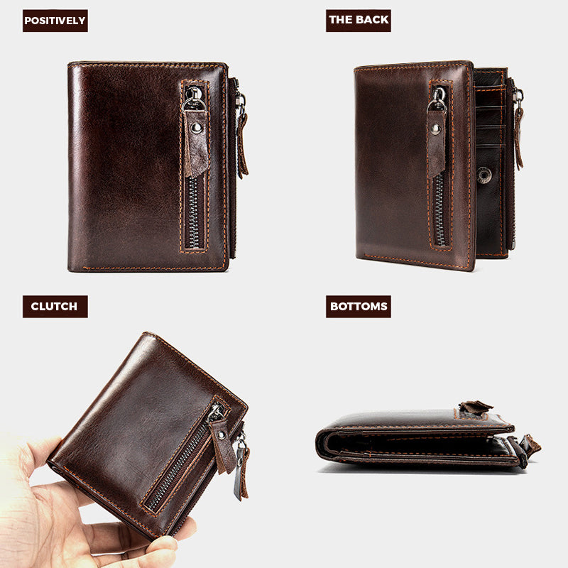 Genuine Leather Vertical Wallet Men's Head Layer Cowhide Short Money Clip