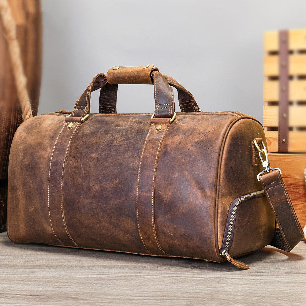 Vintage Crazy Horse Leather Men Large Capacity Travel Bag Gym Bag Outdoor Shoulder Handbag Fashion Travel Bag