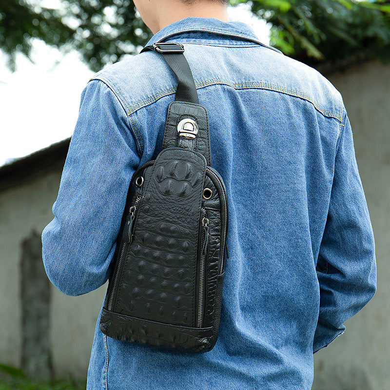 Crocodile Grain Genuine Leather Men's Cowhide Crossbody Chest Bag