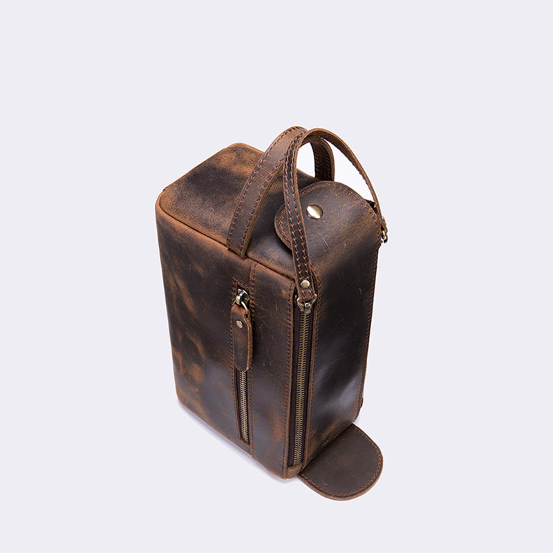 Vintage Cowhide Genuine Leather Large Capacity Wash Bag Clutch Bag