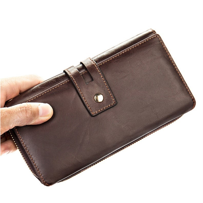 Men's Leather Multi-Card Clutch Retro Head Layer Cowhide Cell Phone Bag