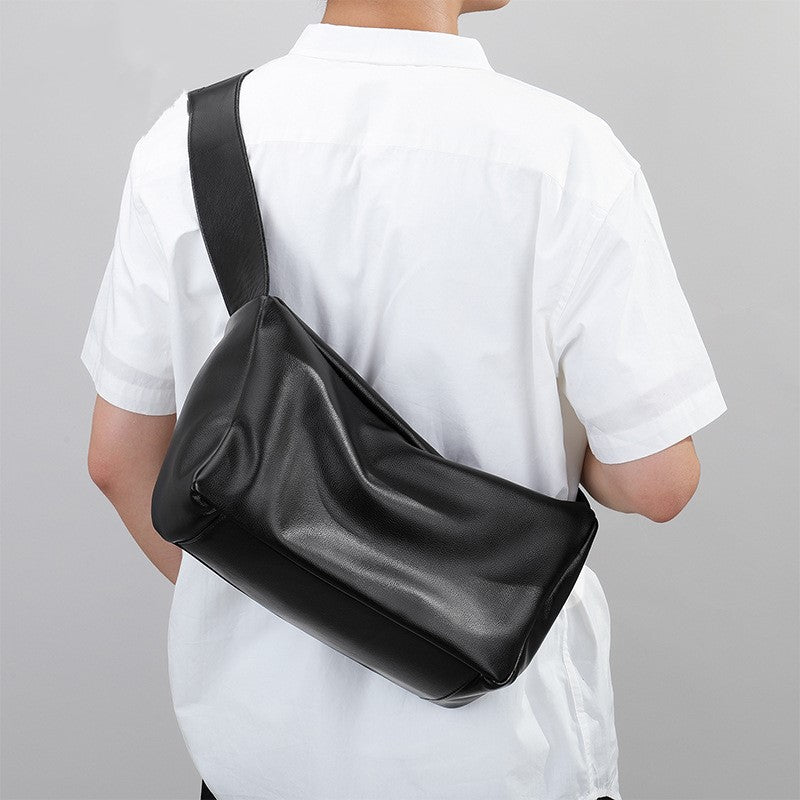 Head Layer Cowhide Light Luxury Simple Large Capacity Diagonal Cross Bag Leather Street Cell Phone Camera Cross Bag