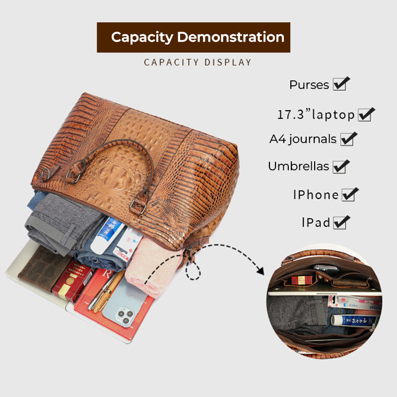 2023 New Crocodile Genuine Cowhide Leather Tote Travel Bag