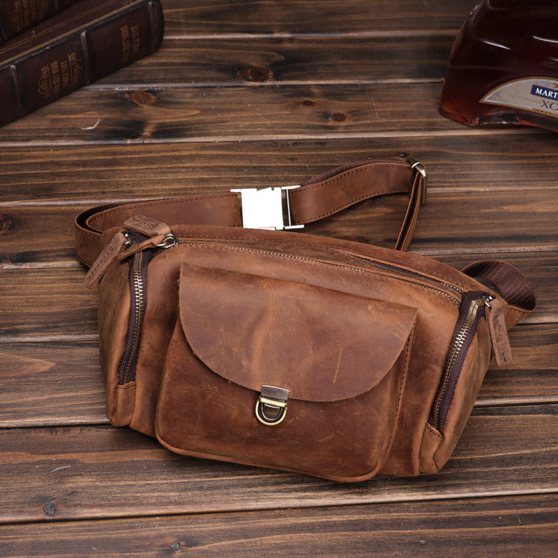 Crazy Horse Leather Waist Bag & Crossbody Bag with Adjustable Shoulder Strap