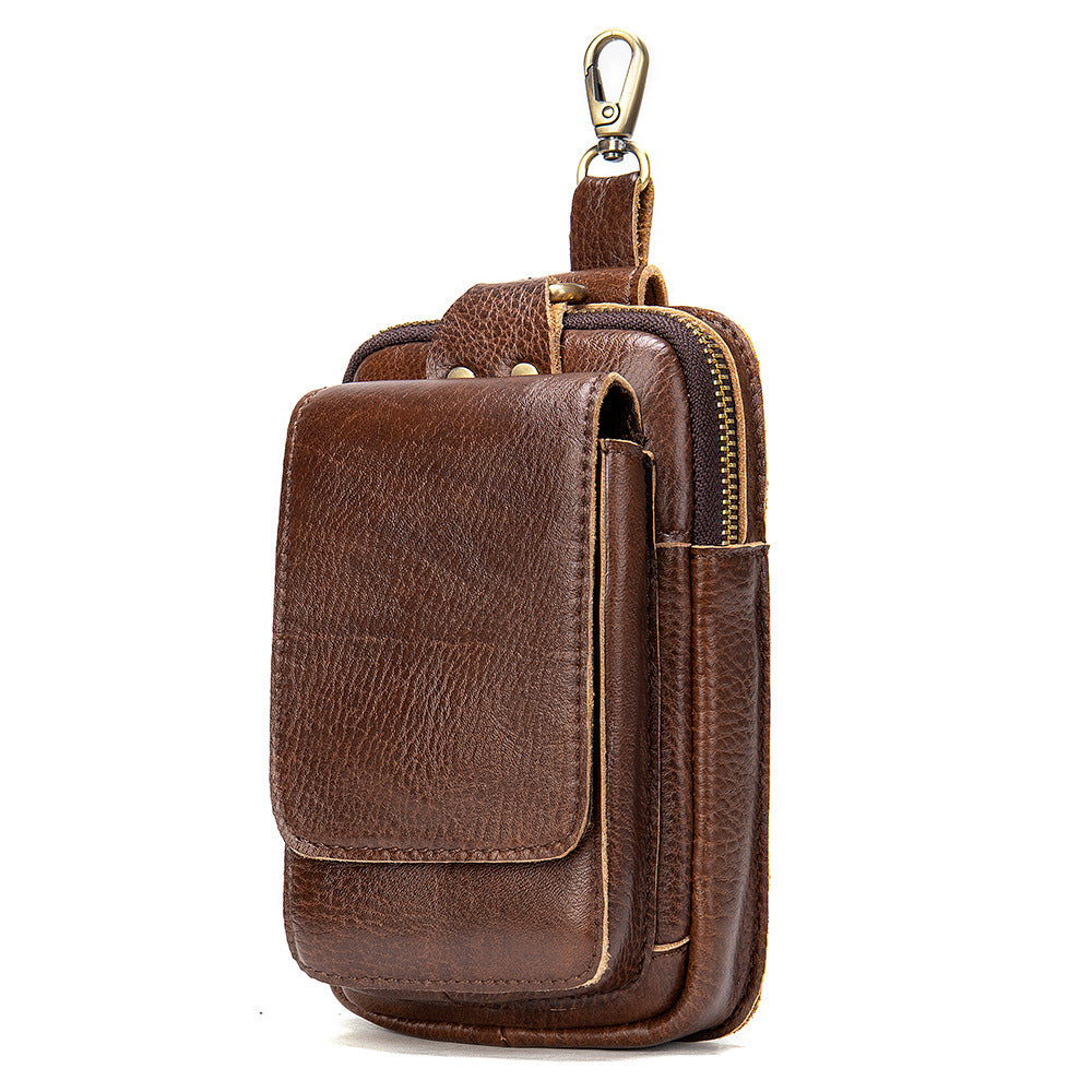 Men's Genuine Leather Cell Phone Waist Bag Wear Belt Cowhide Cell Phone Bag Multi-functional Hanging Bag