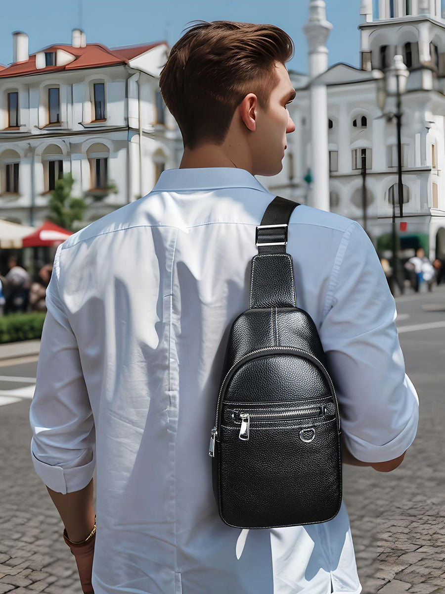 Head Layer Cowhide Shoulder Crossbody Handmade Genuine Leather Sports Chest Bag