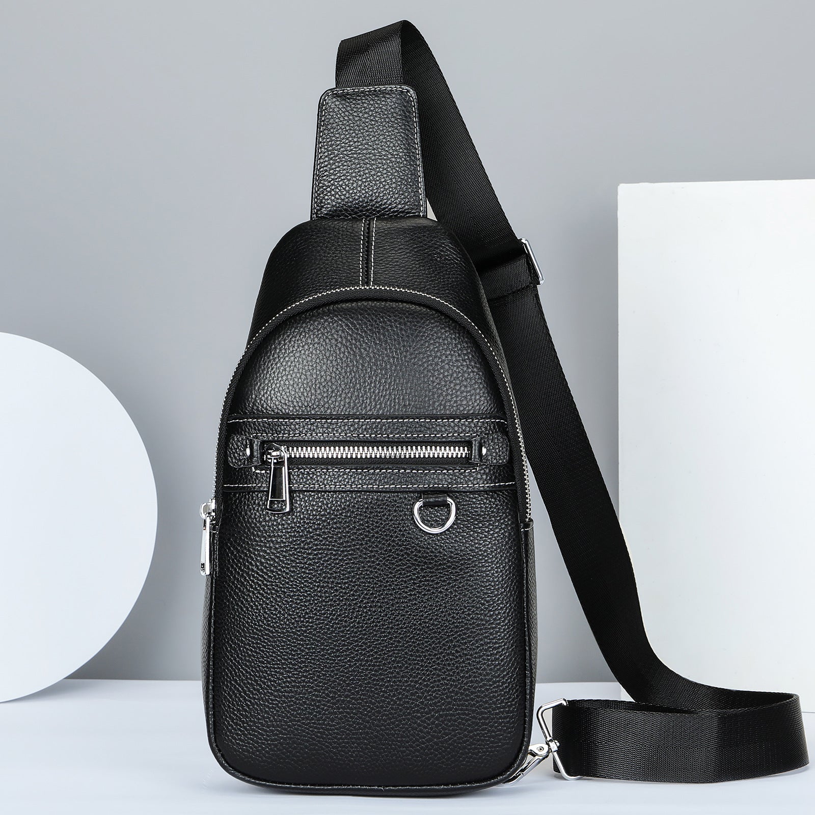 Head Layer Cowhide Shoulder Crossbody Handmade Genuine Leather Sports Chest Bag