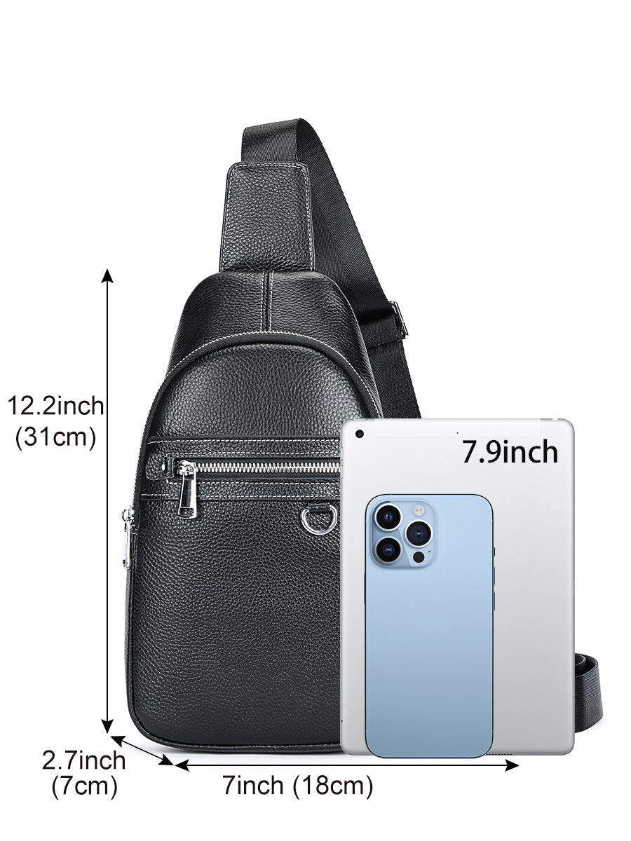 Head Layer Cowhide Shoulder Crossbody Handmade Genuine Leather Sports Chest Bag