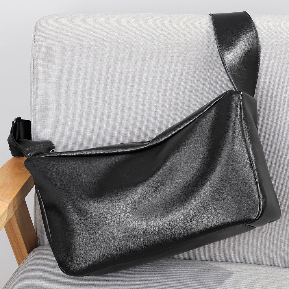 Head Layer Cowhide Light Luxury Simple Large Capacity Diagonal Cross Bag Leather Street Cell Phone Camera Cross Bag