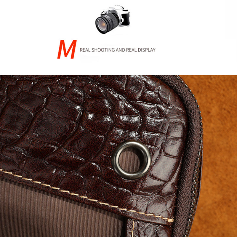 Crocodile Grain Genuine Leather Men's Cowhide Crossbody Chest Bag