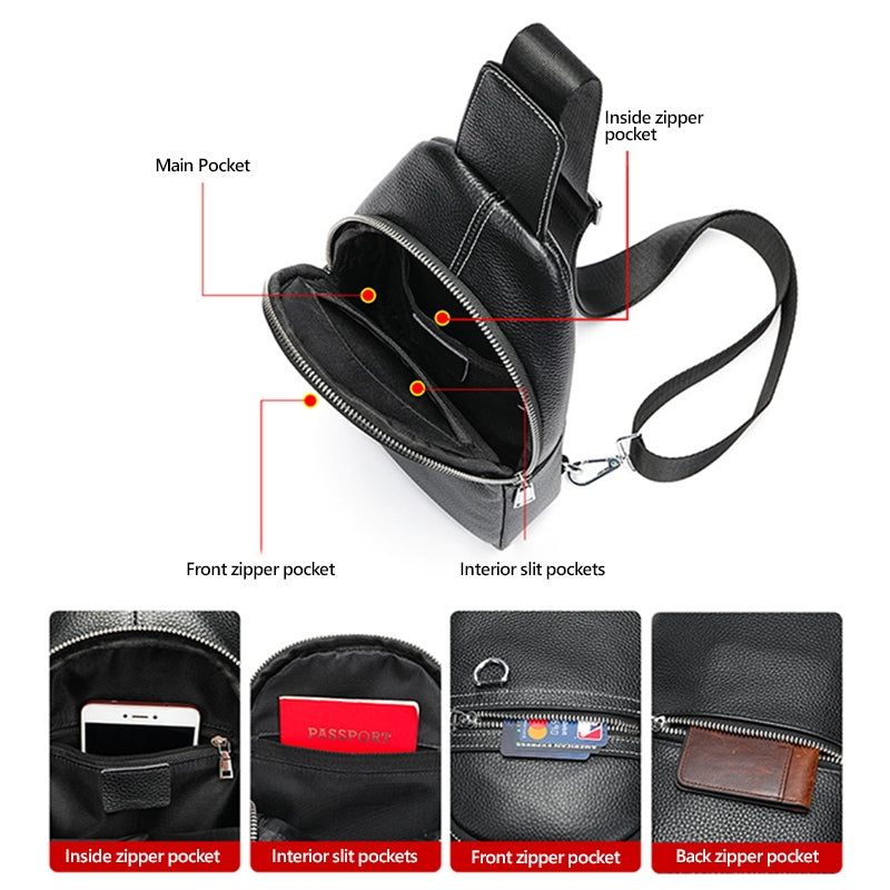 Head Layer Cowhide Shoulder Crossbody Handmade Genuine Leather Sports Chest Bag