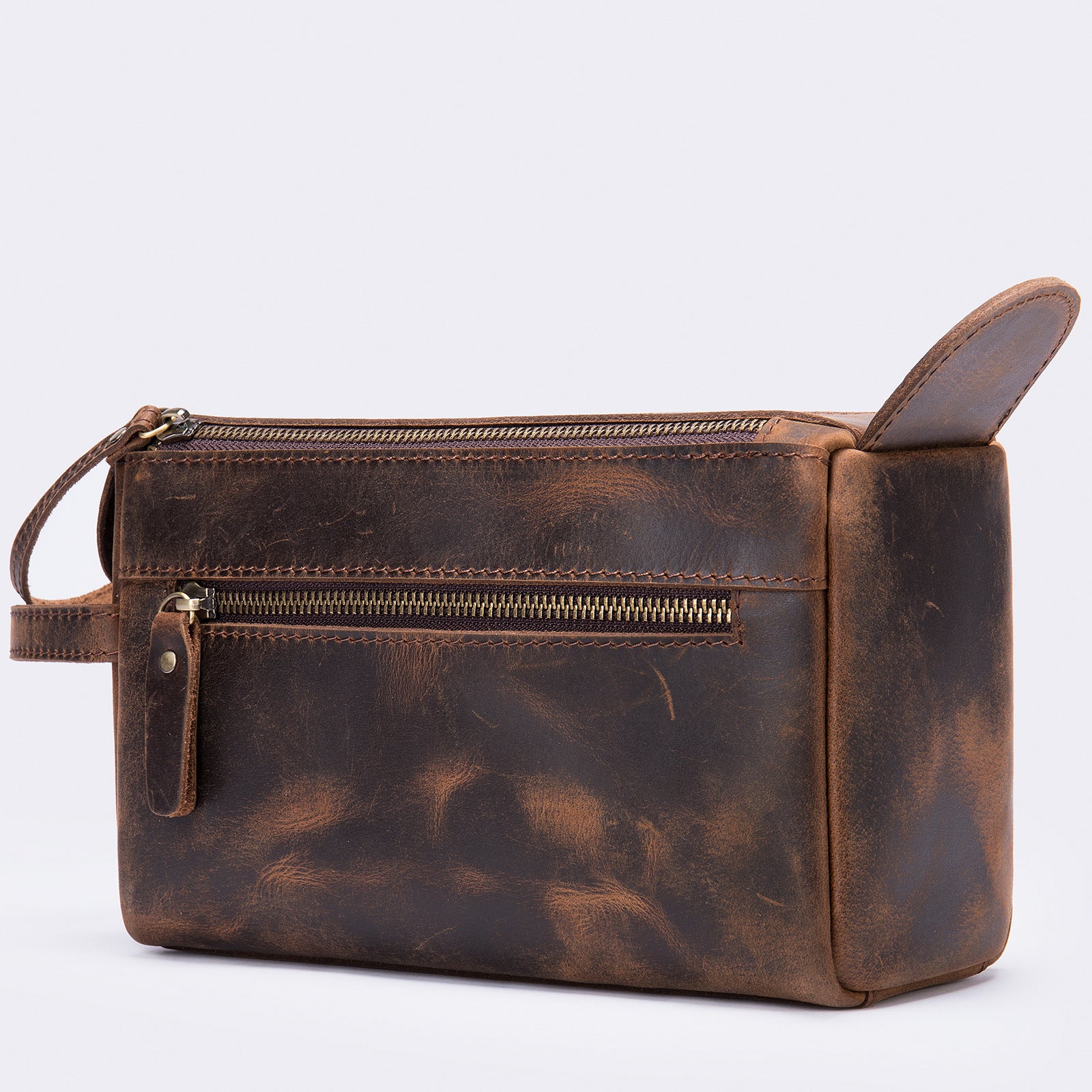 Vintage Cowhide Genuine Leather Large Capacity Wash Bag Clutch Bag