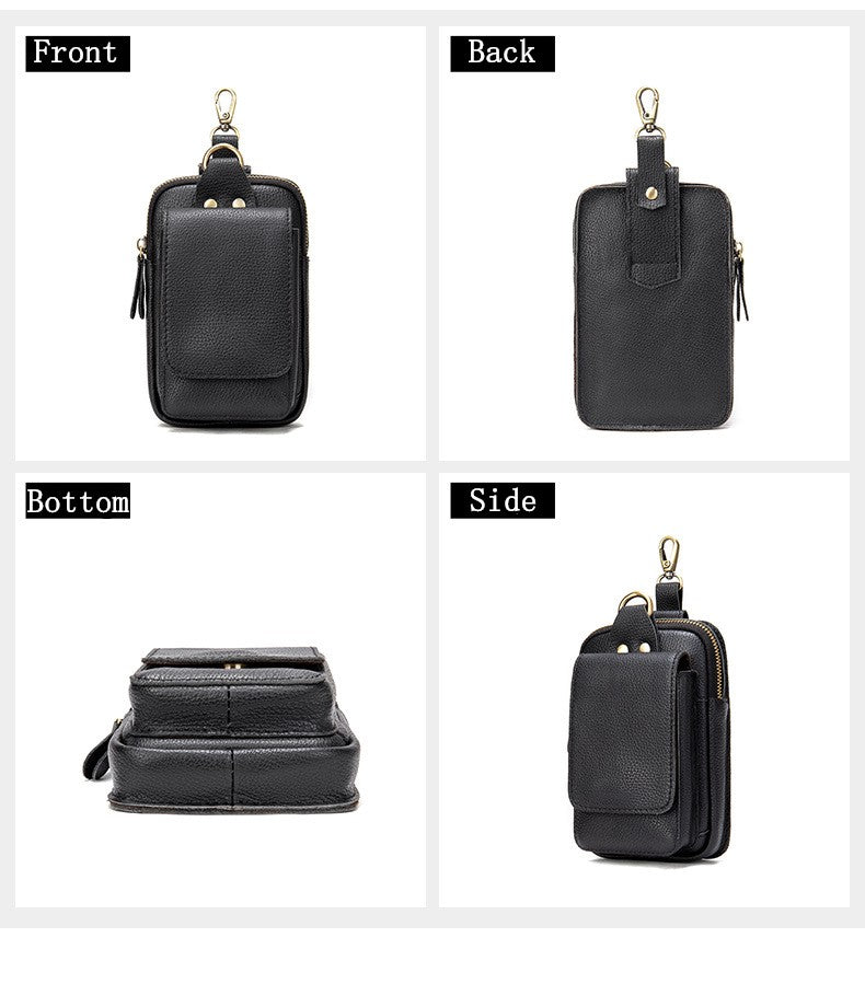 Men's Genuine Leather Cell Phone Waist Bag Wear Belt Cowhide Cell Phone Bag Multi-functional Hanging Bag
