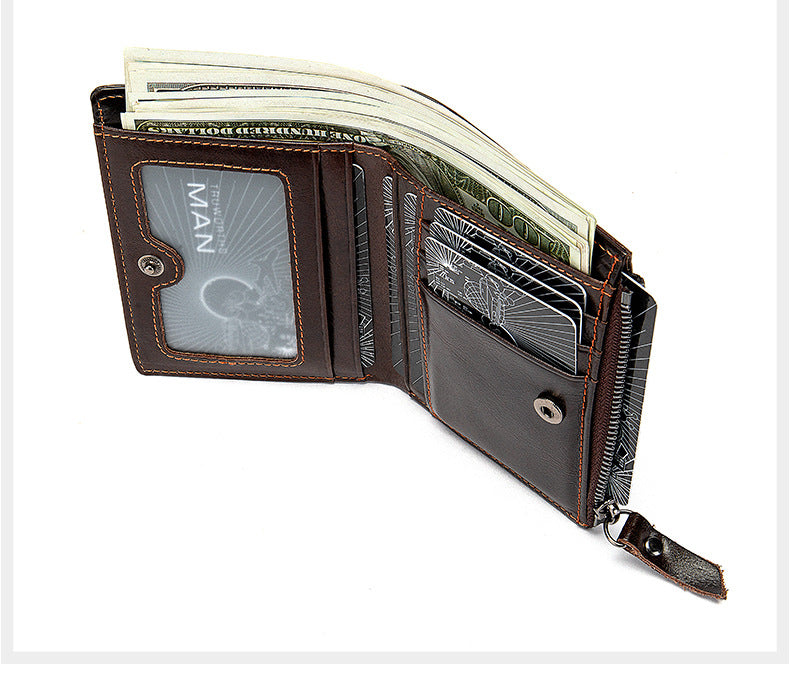 Genuine Leather Vertical Wallet Men's Head Layer Cowhide Short Money Clip