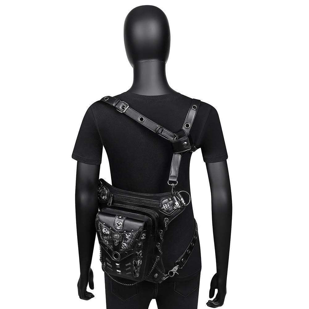 Skull Punk Chain Biker Waist Bag Shoulder Crossbody Bag