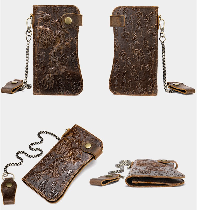 Limited Edition Crazy Horse Leather Vintage Genuine Leather Chain Anti-theft Long Wallet