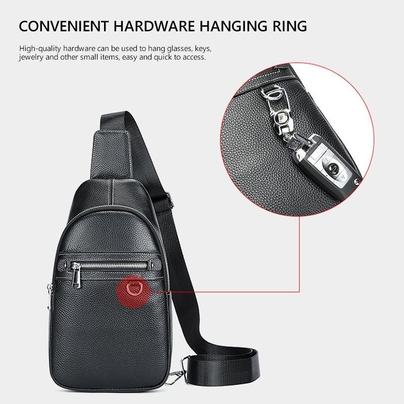 Head Layer Cowhide Shoulder Crossbody Handmade Genuine Leather Sports Chest Bag