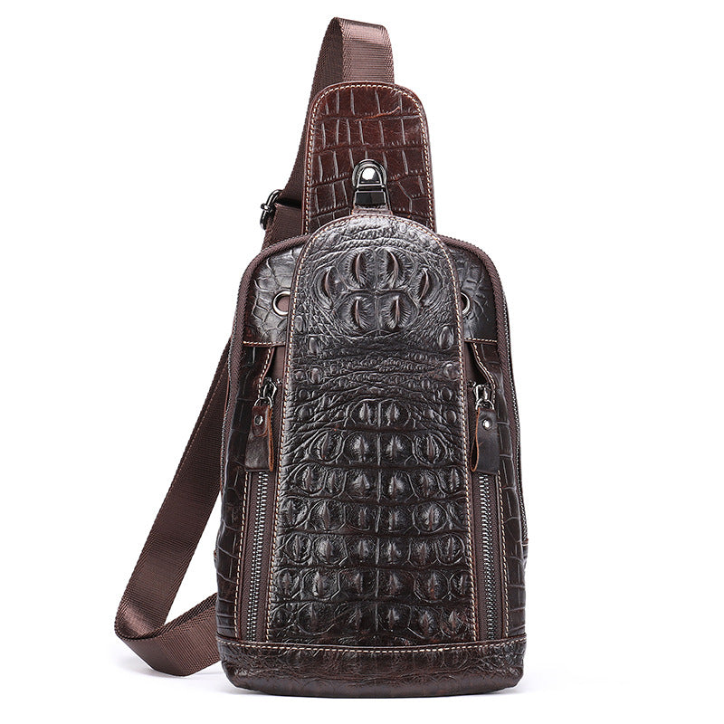 Crocodile Grain Genuine Leather Men's Cowhide Crossbody Chest Bag