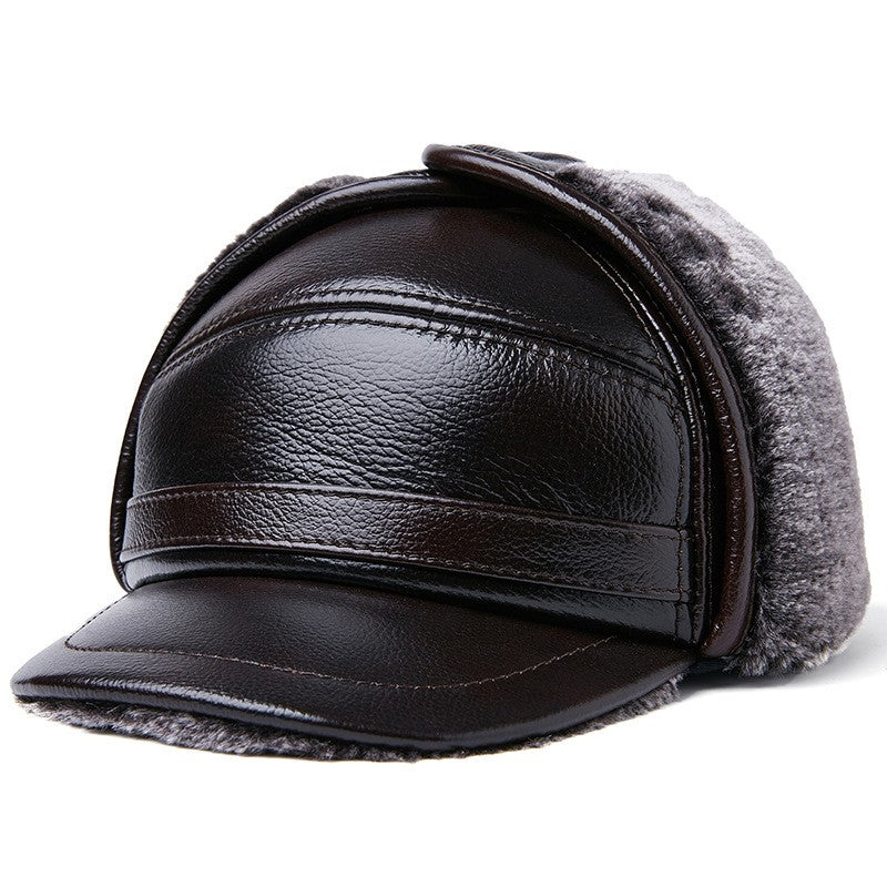 Winter Thickened Ear Protection Cowhide Head Leather Hat
