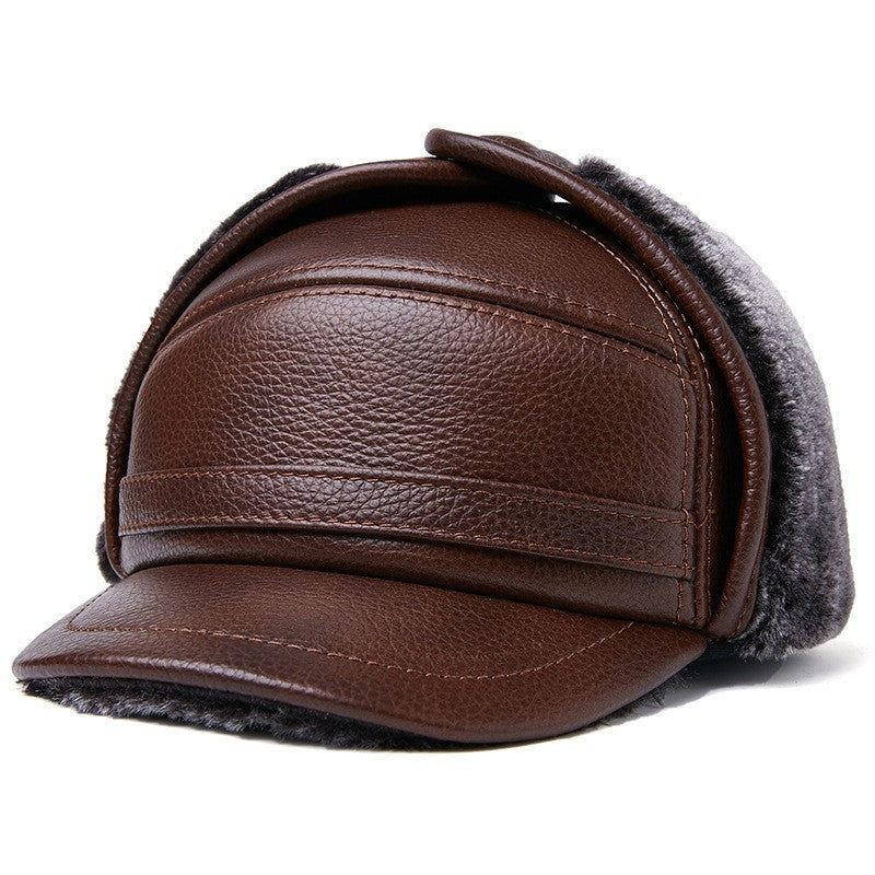 Winter Thickened Ear Protection Cowhide Head Leather Hat