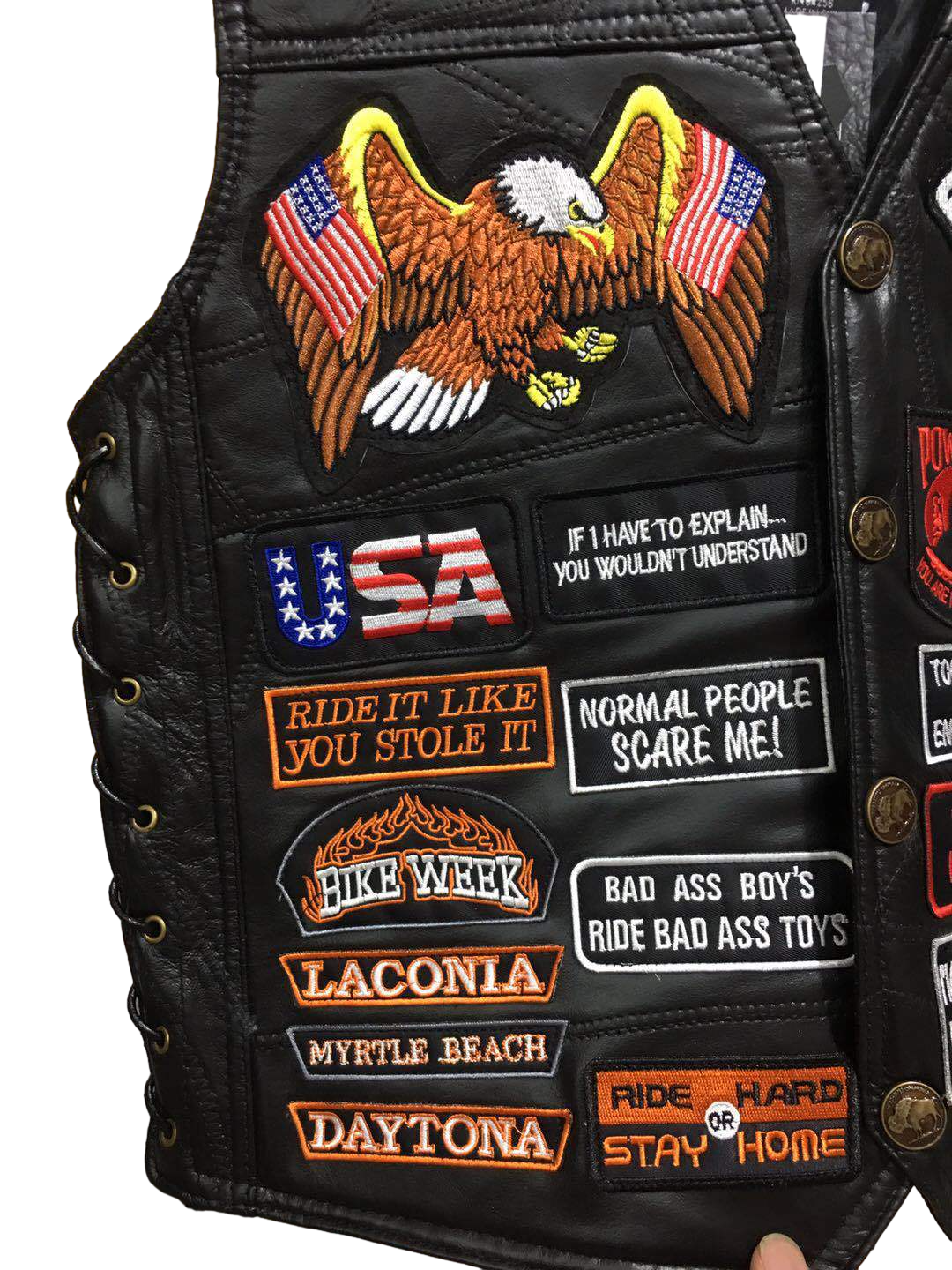Eagle and Skull Super Cool Embroidered Badge Biker Riding Vest