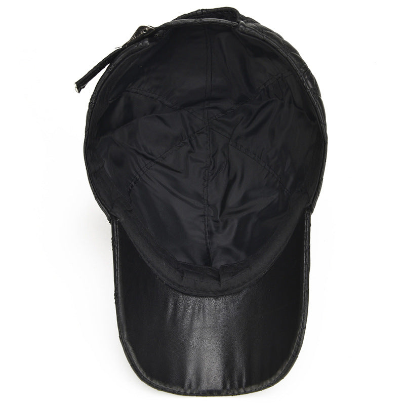 Men's Diamond Plaid Genuine Sheepskin Head Layer Sheepskin Baseball Cap