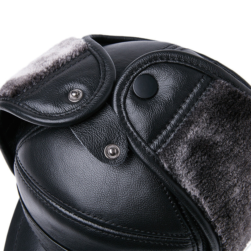 Winter Thickened Ear Protection Cowhide Head Leather Hat
