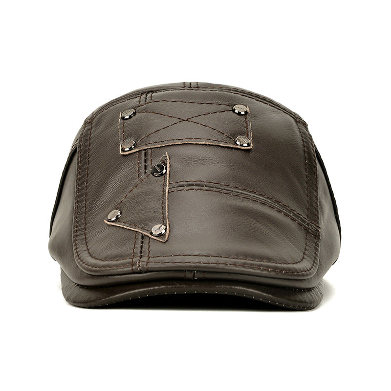 Rivets Warm Windproof Ear Protection Vintage Leather Hat Luc. 6
