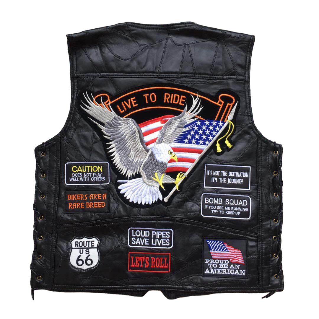 Eagle Super Cool Embroidered Badge Biker Riding Vest