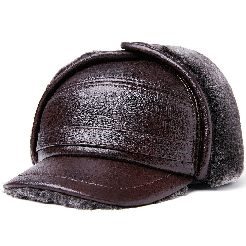 Winter Thickened Ear Protection Cowhide Head Leather Hat