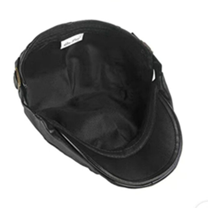 Men's Navy Blue PU Leather Classic Newsboy Cap Luc. 43