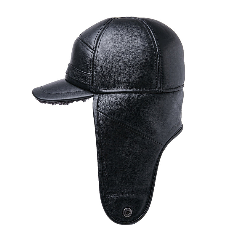 Winter Thickened Ear Protection Cowhide Head Leather Hat