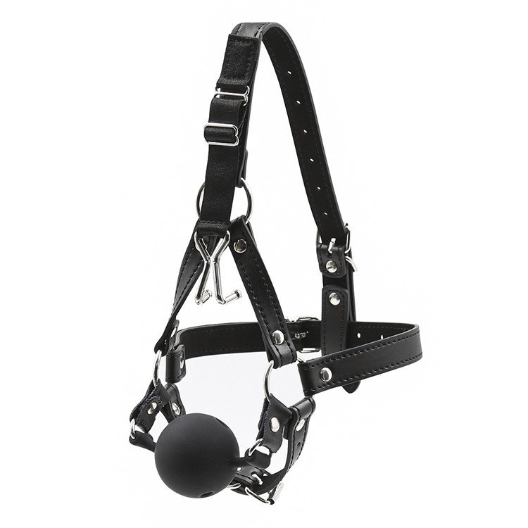 Silicone Mouth Gag Head Harness with Nose Hook