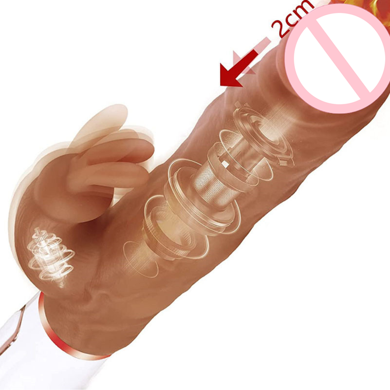 Rabbit Telescopic Heating Vibrator G-spot Clitoral Stimulator Silicone Dildo