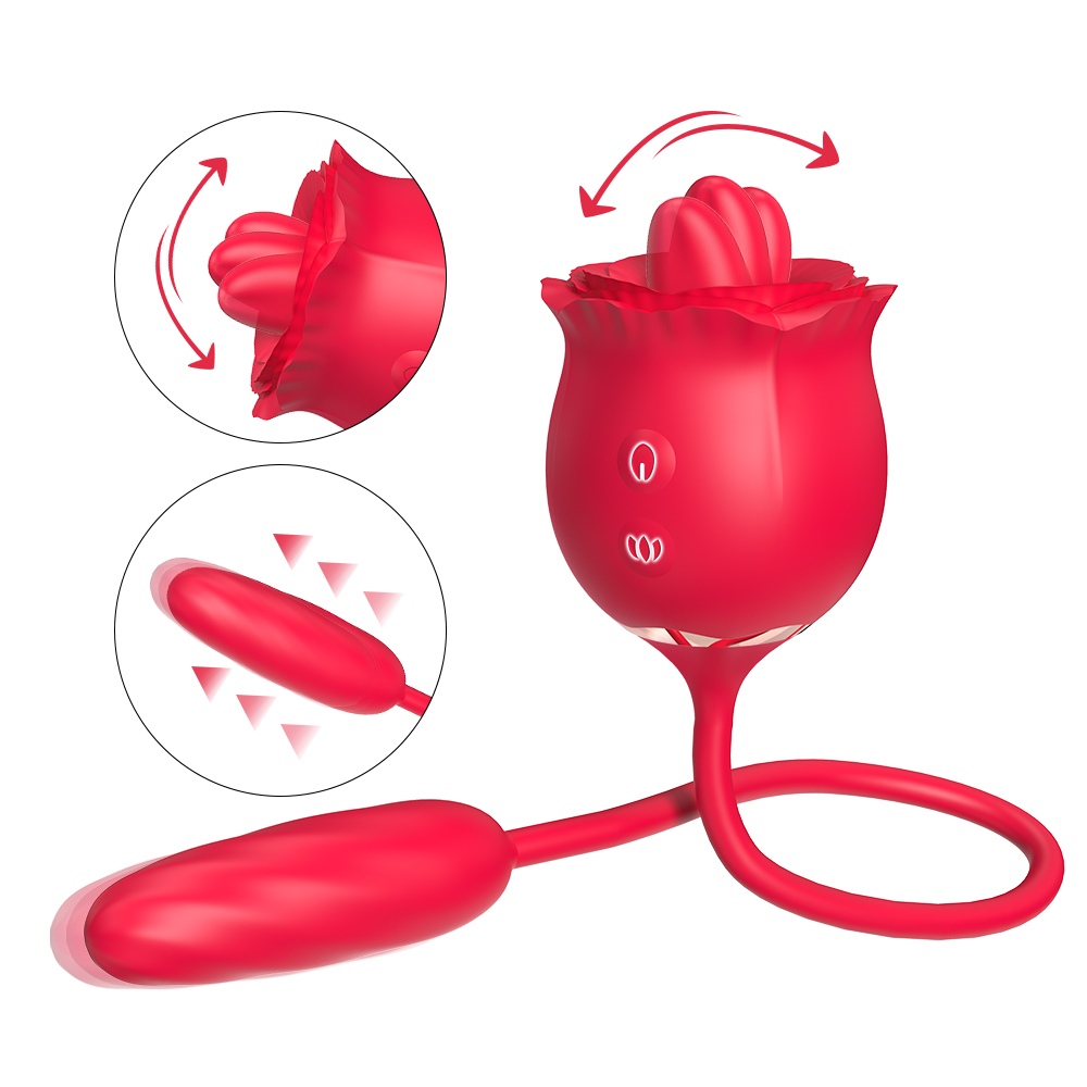 2 In 1 Rose Toy 9 Thrusting Bullet Vibrator With 9 Tongue Licking