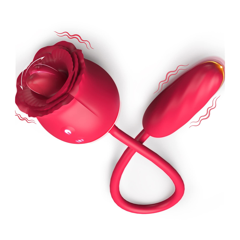 3 In 1 Rose Toy Tongue Licking Clitoral Stimulation With Thrusting Dildo Vibrator