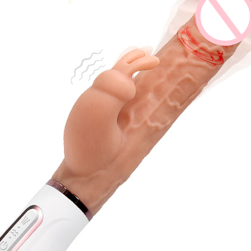 Rabbit Telescopic Heating Vibrator G-spot Clitoral Stimulator Silicone Dildo