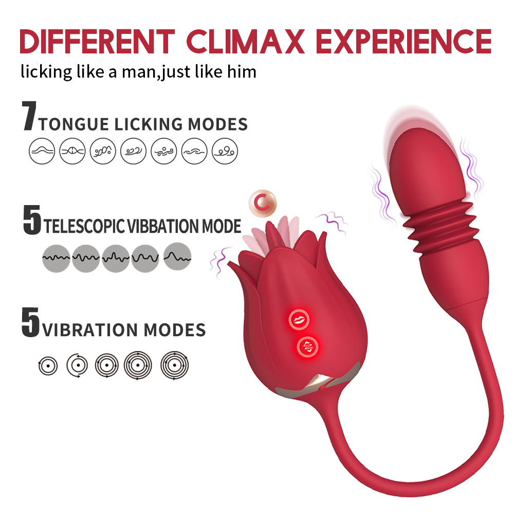 3 in 1 Tongue Clit Licking Toy with Rose Thruster
