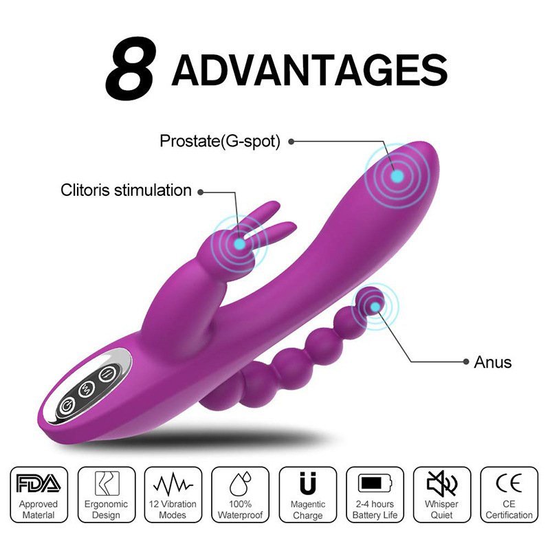 Triple Pleasure Rabbit Vibrator with Anal Beads