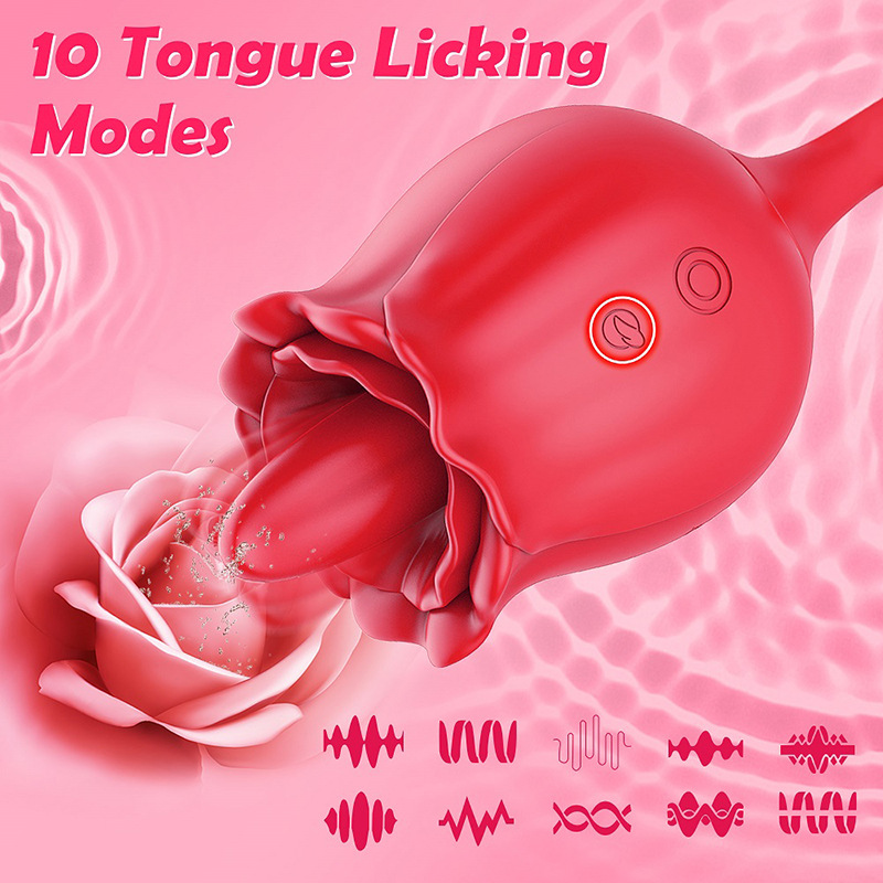 3-in-1 Tongue-licking Rose Toy With Thrusting Bullet Vibrator
