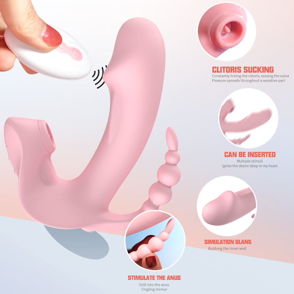 3 In 1 Clitoris Sucking Rotating Beads Dildo Wireless Remote Control Vibrator For Women