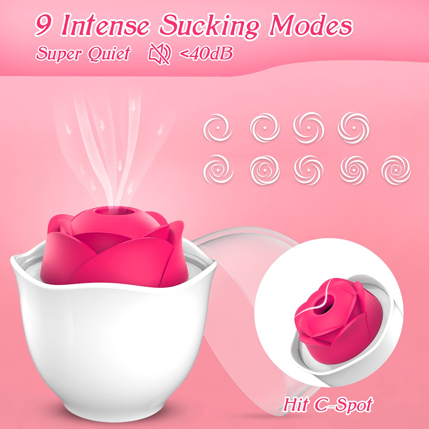 Rose Toy With LED Eggshell, 9 Flapping & Sucking Modes