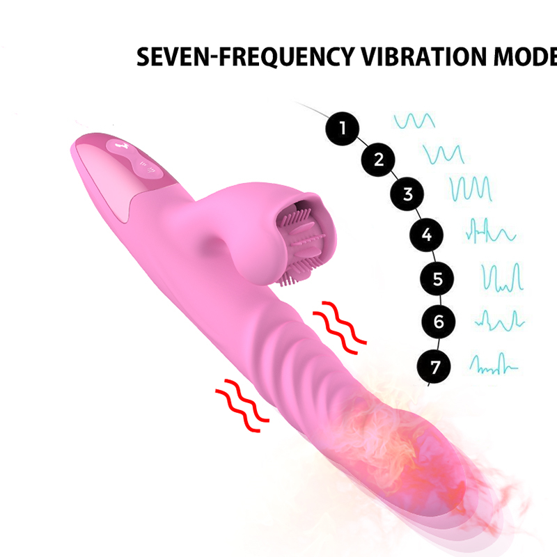 7 Frequency Rabbit Vibrator Silicone Heating Thrusting Tongue Lick G-spot Vaginal Massager