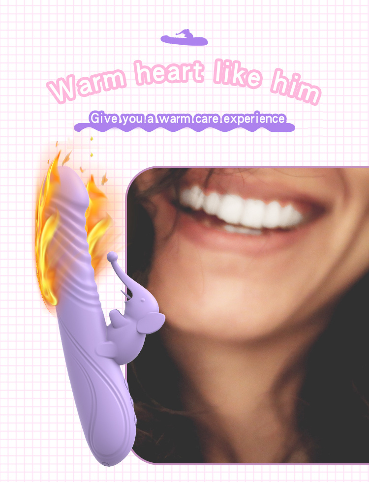 Cute Elephant Tongue Licking Vibrating Telescopic Warming Dildo Vibrator