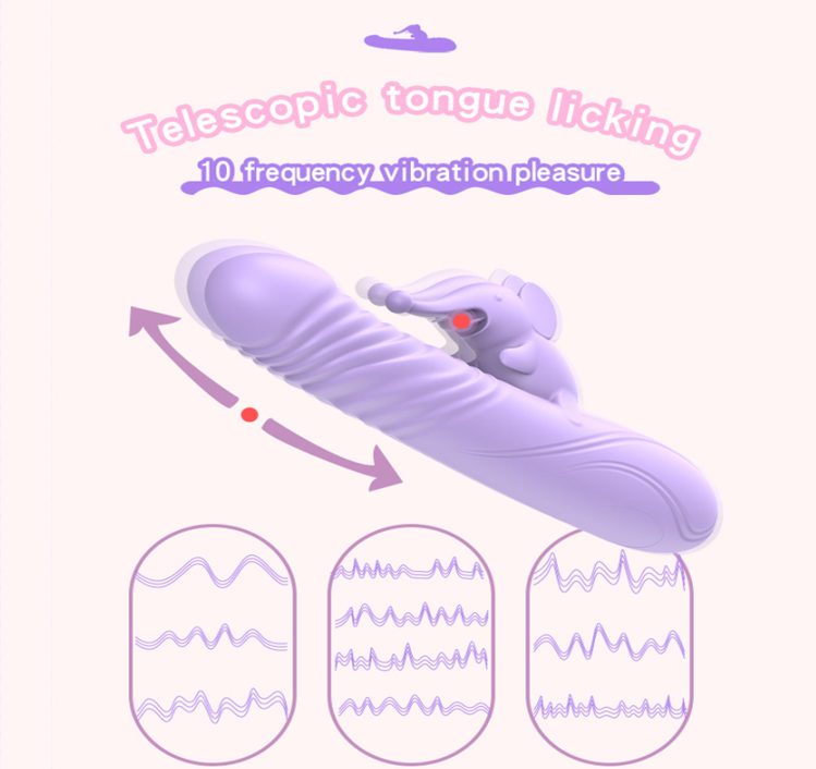 Cute Elephant Tongue Licking Vibrating Telescopic Warming Dildo Vibrator