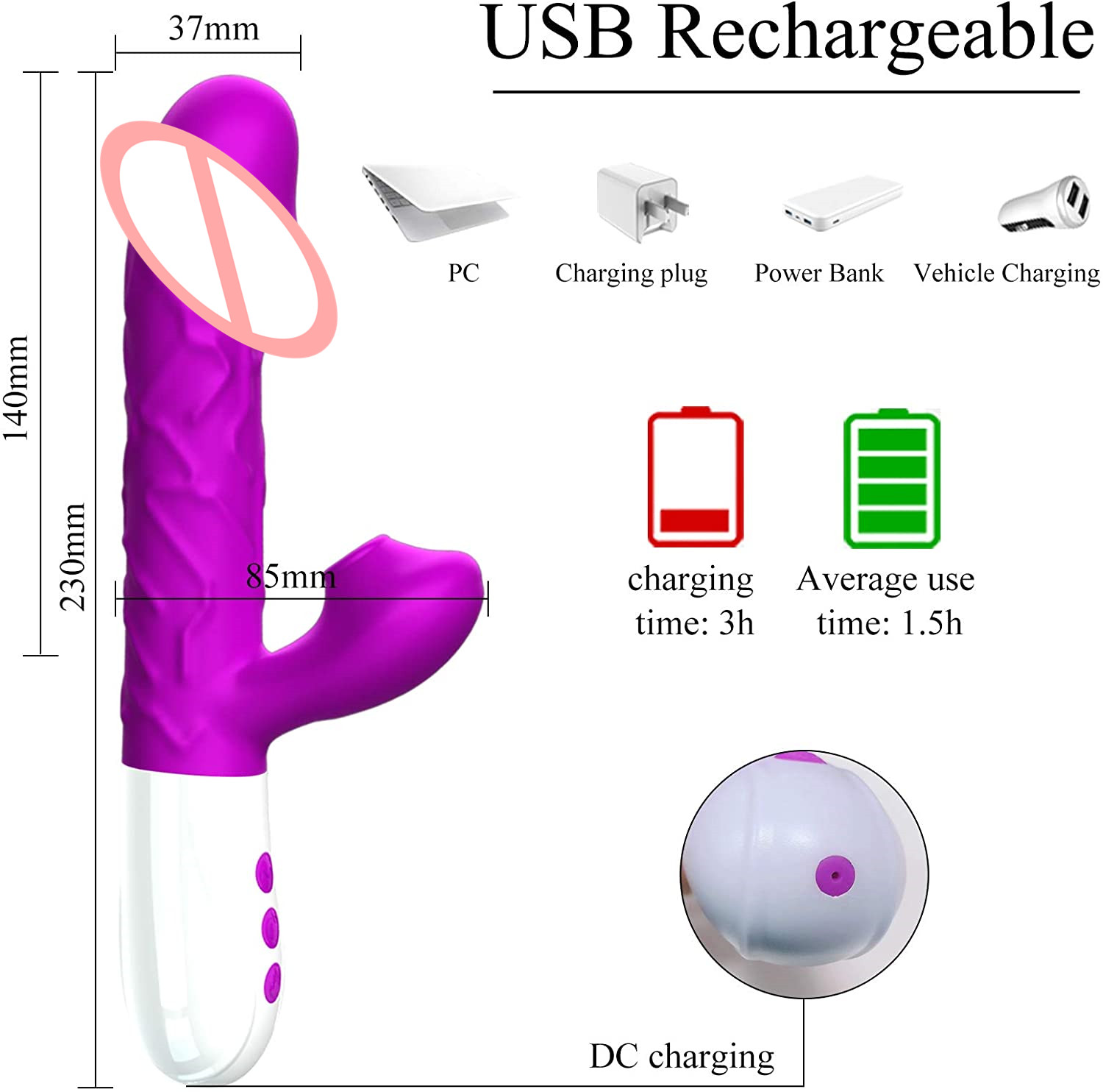 Thrusting Sucking Rabbit Vibrator,G Spot Vibrator 3 Thrusting Rotating and 7 Sucking Modes