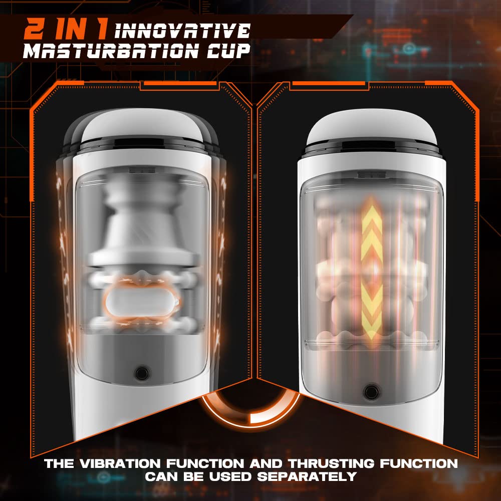 2 In 1 Thrusting & Vibrating Automatic Male Masturbation Cup With Bead Ring
