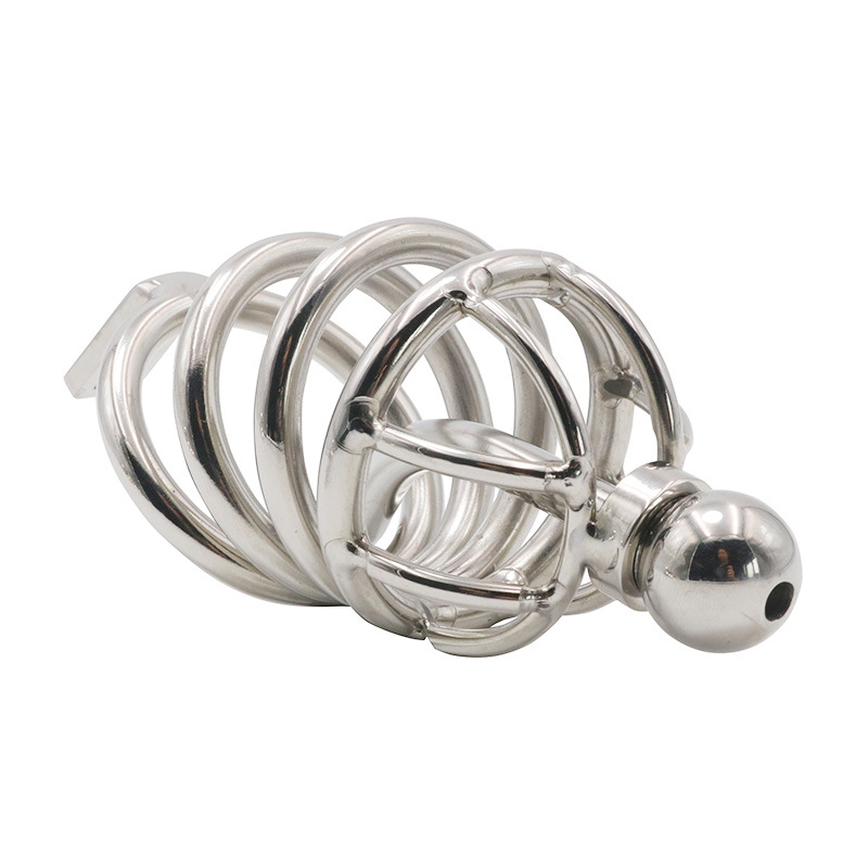 Stainless Steel Chastity Cock Cage With Urethral Insert & Anal Plug