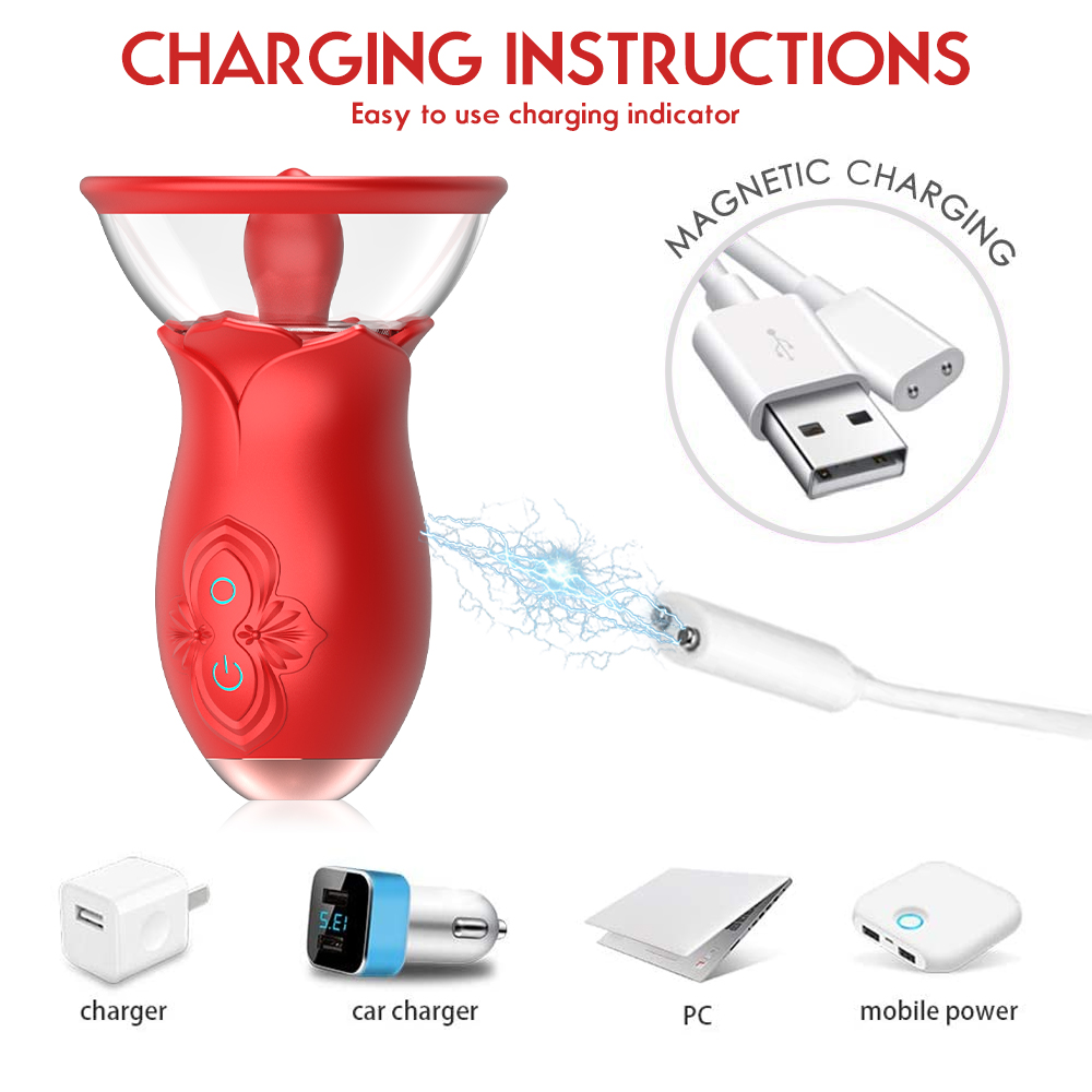 2-in-1 Rose Vibrating Body Pump and Tongue Vibrator
